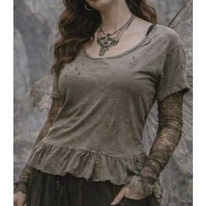 Generation Love FairyGrunge Distressed Ruffle Top Medium Green Whismigoth Goblin